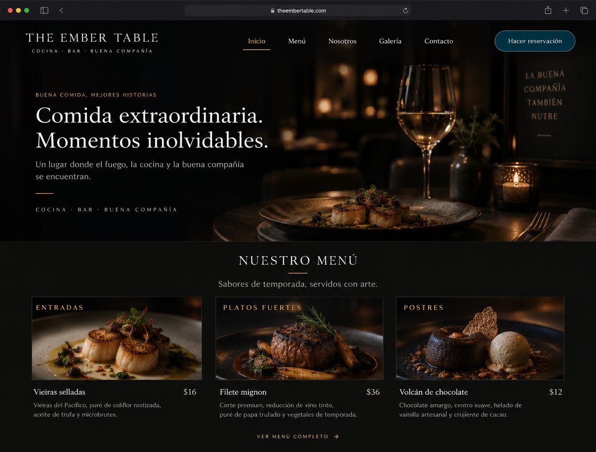 Mockup del proyecto: Sitio web para restaurante